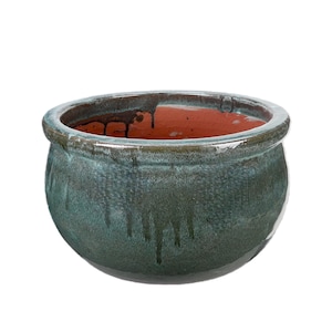 Maceta/jardinera TucanoHamburg “Bambú” – Maceta de gres esmaltado, verde musgo, 37 x 24 cm, resistente a las heladas y hecha a mano