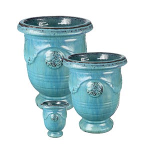 TucanoHamburg Blumentopf / Pflanzgefäß „3er Set Anduze“ – Glasierte Steinguttöpfe Grün/Blau frostfest & handgefertigt