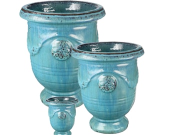 TucanoHamburg Flower pot / planter “Set of 3 Anduze” – Glazed stoneware pots, green/blue, frost-resistant & handmade