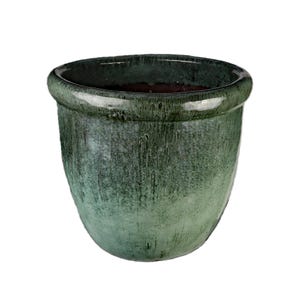 Maceta/jardinera TucanoHamburg “Farmer” – Maceta de gres esmaltado, verde musgo, 28 x 22 cm, resistente a las heladas y hecha a mano