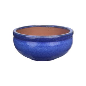 Tucano Hamburg Blumentopf / Pflanzgefäß „Schale“ – Glasierter Steinguttopf Blau 25x12cm, frostfest & handgefertigt