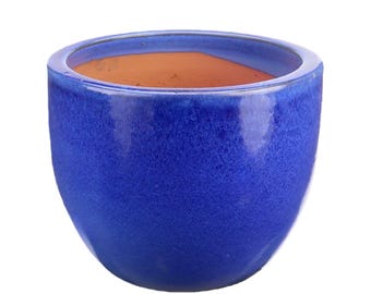 Tucano Hamburg flower pot / planter “Egg Pot” – Glazed stoneware pot, blue, 28 x 24 cm, frost-resistant & handmade