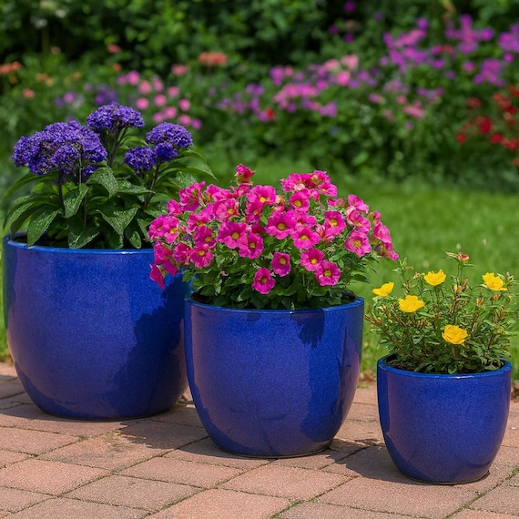 Tucano Hamburg Flower Pot / Planter egg Pot  Glazed Stoneware Pot, Blue,  23 X 19 Cm, Frost-resistant & Handmade - Etsy