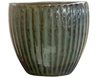 TucanoHamburg Blumentopf, Modell Eiertopf stripes jade, grün/blau 26x25cm, frostfest