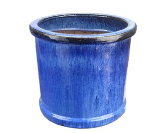 Tucano Hamburg flower pot / planter “Cylinder” – Glazed stoneware pot, blue, 20 x 17 cm, frost-resistant & handmade