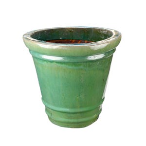 Maceta/jardinera TucanoHamburg “Conca” – Maceta de gres esmaltado verde jade 15 x 15 cm, resistente a las heladas y hecha a mano