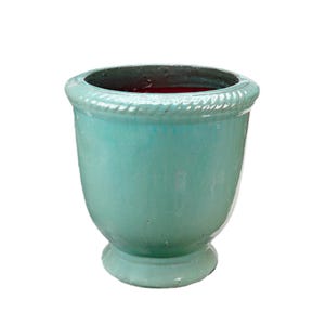 TucanoHamburg Blumentopf / Pflanzgefäß „Laurel“ – Glasierter Steinguttopf Jade-Grün 29x30 cm, frostfest & handgefertigt, B-Ware