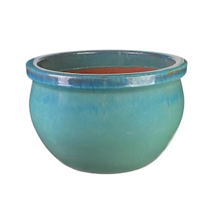 Tucano Hamburg bloempot / plantenbak “Bamboe” – Geglazuurde aardewerken pot groen/blauw 28 x 18 cm, vorstbestendig & handgemaakt