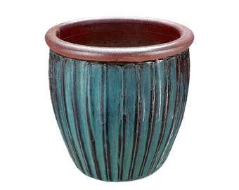 TucanoHamburg flower pot / planter “verti” – Glazed stoneware pot in green/blue 38 x 37 cm, frost-resistant & handmade