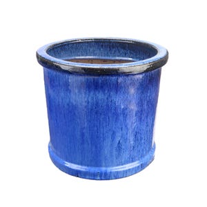 Maceta/Jardinera Tucano Hamburg “Cilindro” – Maceta de gres esmaltado azul, 38 x 30 cm, resistente a las heladas y hecha a mano
