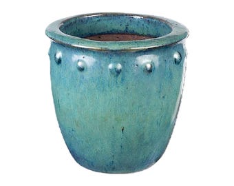 TucanoHamburg flower pot / planter “Bordo” – Glazed stoneware pot in green/blue 20 x 20 cm, frost-resistant & handmade