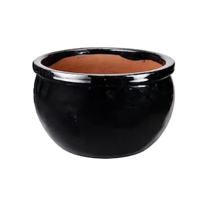 Tucano Hamburg Blumentopf / Pflanzgefäß „Bamboo“ – Glasierter Steinguttopf Schwarz 28x18 cm, frostfest & handgefertigt