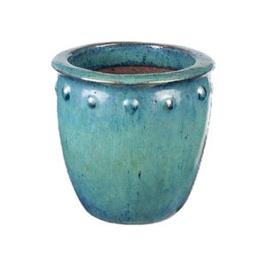 TucanoHamburg vaso da fiori / fioriera "Bordo" - Vaso in gres smaltato verde/blu 27 x 28 cm, resistente al gelo e fatto a mano