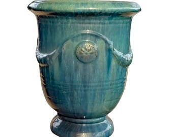 Pot de fleurs TucanoHamburg, modèle Anduze jade, vert/bleu 35 x 42 cm, résistant au gel