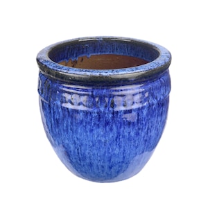 Tucano Hamburg vaso da fiori / fioriera "Coin" - Vaso in gres smaltato, blu, 37 x 34 cm, resistente al gelo e fatto a mano