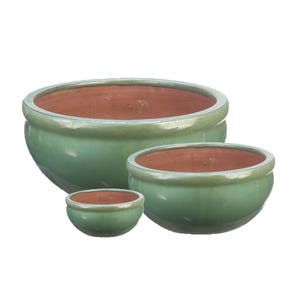 Maceta/Jardinera TucanoHamburg (Juego de 3 Cuencos) – Macetas de gres esmaltado verde jade, resistentes a las heladas y hechas a mano