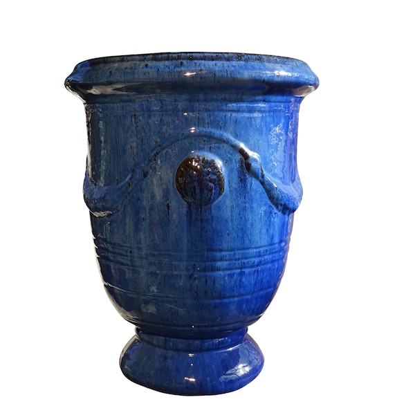 Pot de fleur TucanoHamburg, modèle Anduze bleu 35 x 42 cm, résistant au gel