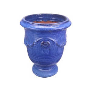 Tucano Hamburg vaso da fiori / fioriera "Anduze" - Vaso in gres smaltato blu 35 x 42 cm, resistente al gelo e fatto a mano