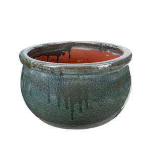 Maceta/jardinera TucanoHamburg “Bambú” – Maceta de gres esmaltado, verde musgo, 25 x 15 cm, resistente a las heladas y hecha a mano
