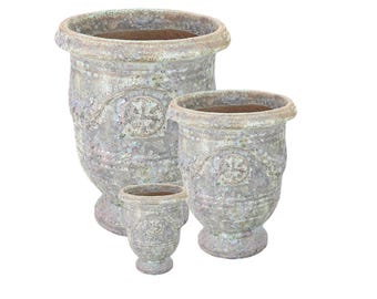 Tucano Hamburg 3-piece set of flower pots / planters “Anduze Luna” – Glazed stoneware pots, frost-resistant & handmade