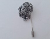 Turkey fine English pewter on a very strong tie stick pin perfect attach a hat scarf collar coat tie jacket etc ref b17