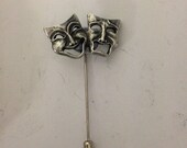 Comedy Tragedy fine English pewter on a very strong tie stick pin perfect attach a hat scarf collar coat tie jacket etc ref R139