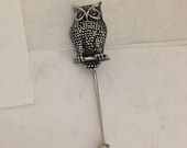 Owl fine English pewter on a very strong tie stick pin perfect attach a hat scarf collar coat tie jacket etc ref R157