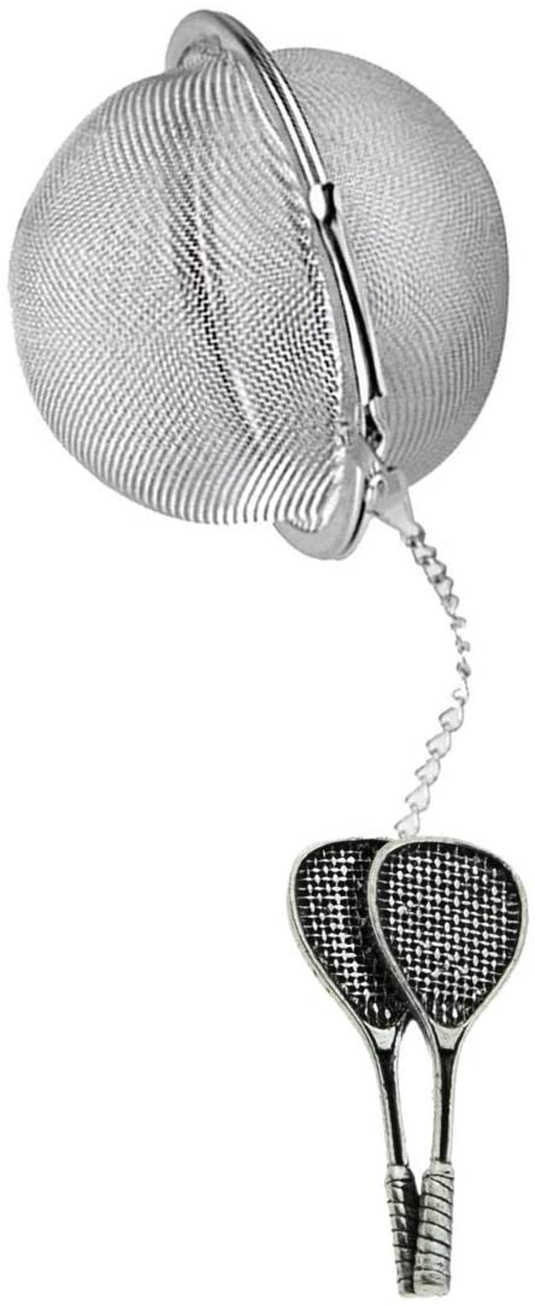 Pewter Squash Rackets on a Tea Leaf Infuser Stainless Steel Sphere ...