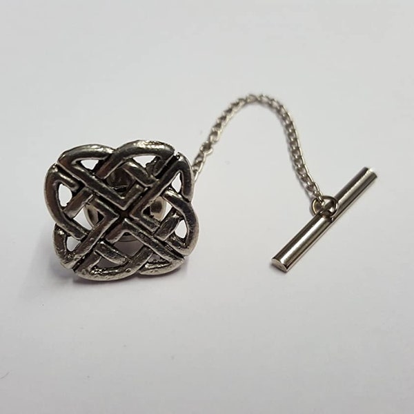 Celtic Knot PP-G35  Made From Fine English Pewter on a Tack Tie Pin With Chain pin label