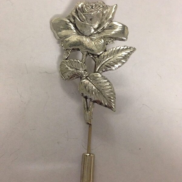 Rose Flower fine English pewter on a very strong tie stick pin perfect attach a hat scarf collar coat tie jacket etc ref ppG02