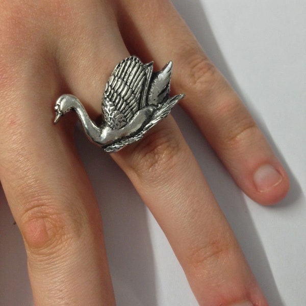 Swan   English Pewter Ladies Ring, Adjustable or Dangle Charm  Handmade in England codeb27