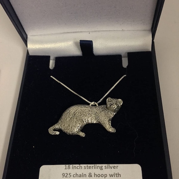 Ferret Pewter PENDENT on a REAL 925 sterling silver Necklace Handmade  16 / 18 / 21 inch chain code PP-A39