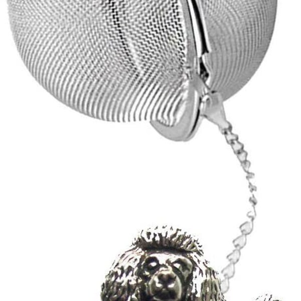 pewter Poodle  on a Tea Leaf Infuser Stainless Steel Sphere Strainer perfect for spices tea cup mug teapot gift refD3 dog breed