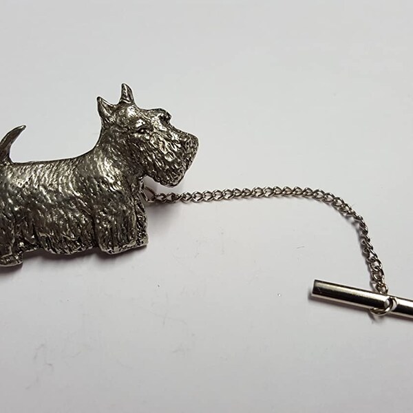 Scottie PP-D04 Made From Fine English Pewter on a Tack Tie Pin With Chain pin label