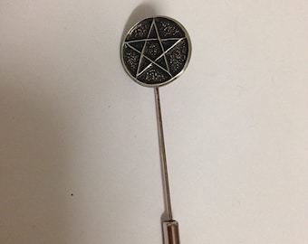 Pentagram fine English pewter on a very strong tie stick pin perfect attach a hat scarf collar coat tie jacket etc ref r23