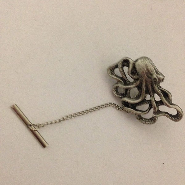 Octopus R15 Made From Fine English Pewter on a Tack Tie Pin With Chain pin label
