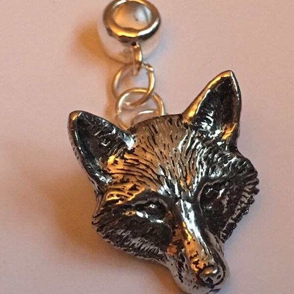 Fox Head  Charm / Pendant on a bail which has a 5mm Hole to fit Bracelet necklace European or choose the bracelet & charm refa72