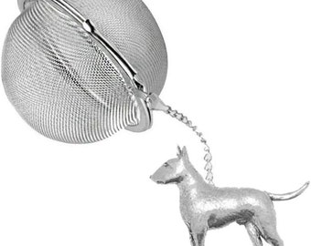 Pewter English Bull Terrier on a Tea Leaf Infuser Stainless Steel Sphere Strainer perfect for spices tea cup mug teapot gift ref ppd23