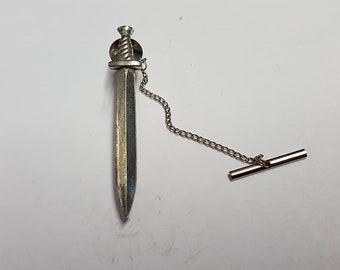 Sword PP-G68 Made From Fine English Pewter on a Tack Tie Pin With Chain pin label