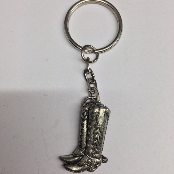 Cowboy Boots PP-W06 English Pewter Emblem on a Split Ring Keyring or zip puller or bookmark