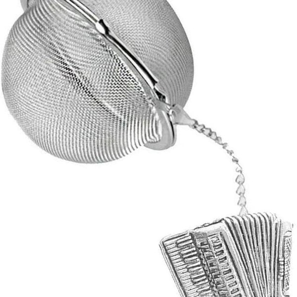 pewter Accordion  on a Tea Leaf Infuser Stainless Steel Sphere Strainer perfect for spices tea cup mug teapot gift ref ppm20 music