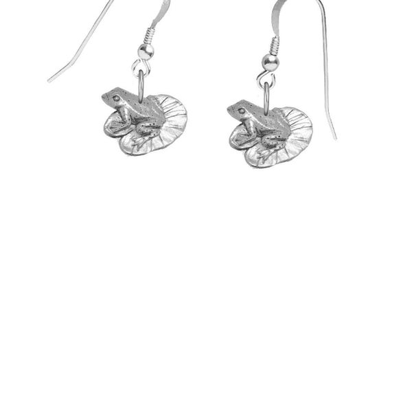 frog on lily pad  on hook Earrings sterling silver 925 earring stamped Codeppa02