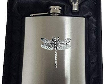 C3 Dragonfly Engels Tin Embleem op 6oz Roestvrij Staal Heupfles Captive Top hipflask