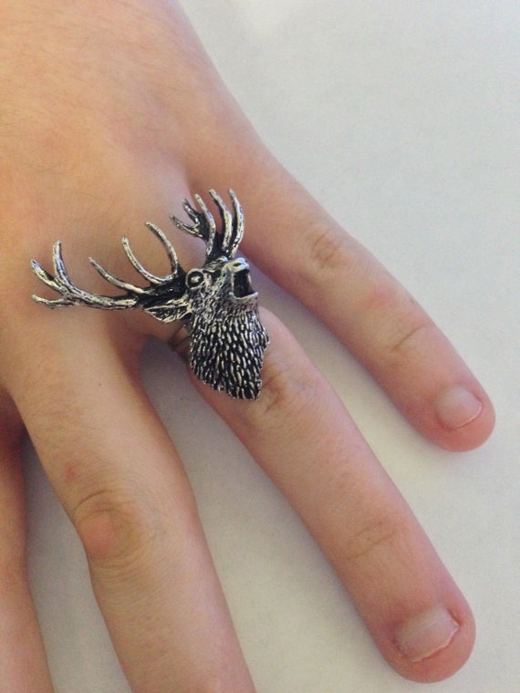 Roaring Stag English Pewter Ladies Ring, Adjustable or Dangle Charm  Handmade in England Codea49 