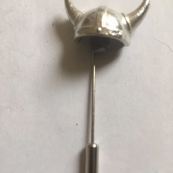 Viking Helmet TG321A made from fine English pewter on a very strong tie stick pin perfect attach a hat scarf collar coat tie jacket etc
