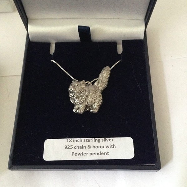 Persan Cat Pewter PENDENT sur un vrai collier en argent sterling 925 sterling fait main 16 / 18 / 21 pouces code de chaîne PP-C00