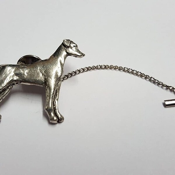 Doberman PP-D25 Made From Fine English Pewter on a Tack Tie Pin With Chain pin label