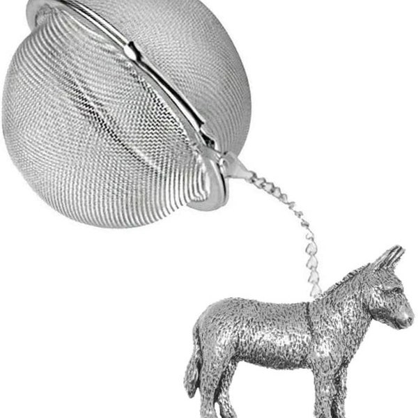 Pewter Donkey  on a Tea Leaf Infuser Stainless Steel Sphere Strainer perfect for spices tea cup mug teapot gift ref ppe07 Equestrian