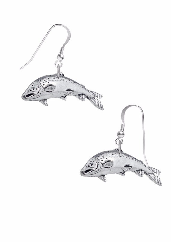 Codef10 Small Salmon on Hook Earrings Sterling Silver 925 Stamped Gift  Fishing -  Canada