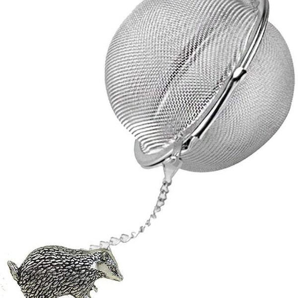 pewter Badger  on a Tea Leaf Infuser Stainless Steel Sphere Strainer perfect for spices tea cup mug teapot gift refA8 dog